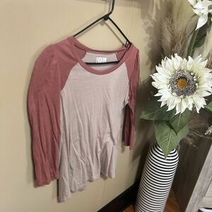 Maurices Pink and Cream Long Sleeve Top